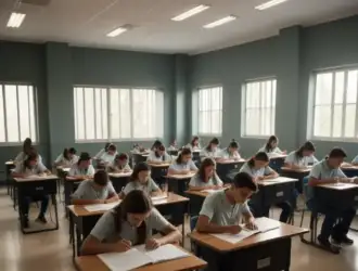 Estudantes concentrados durante a realização da prova do Enem, agora peça fundamental no monitoramento da educação básica.