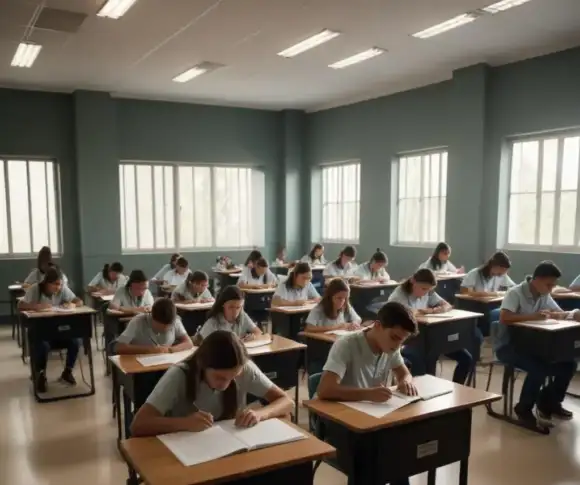 Estudantes concentrados durante a realização da prova do Enem, agora peça fundamental no monitoramento da educação básica.