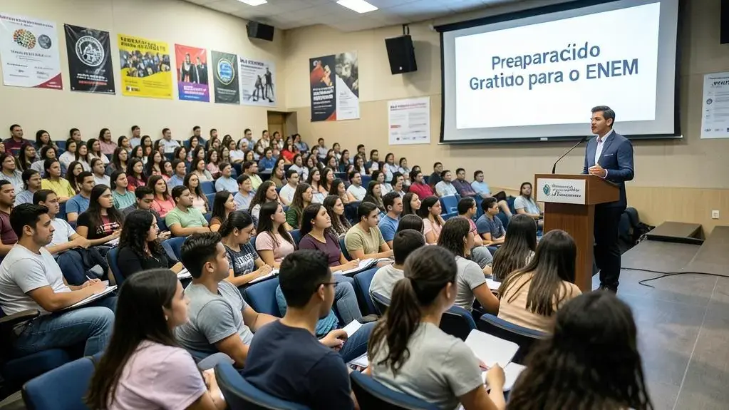 Estudantes participam de aulão preparatório em auditório do IFPE Campus Recife.