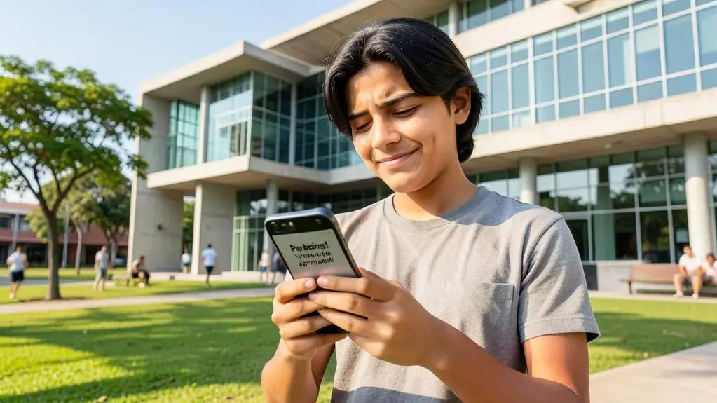 Estudante confere informações sobre o local de prova do Enem 2026 pelo celular em ambiente externo.